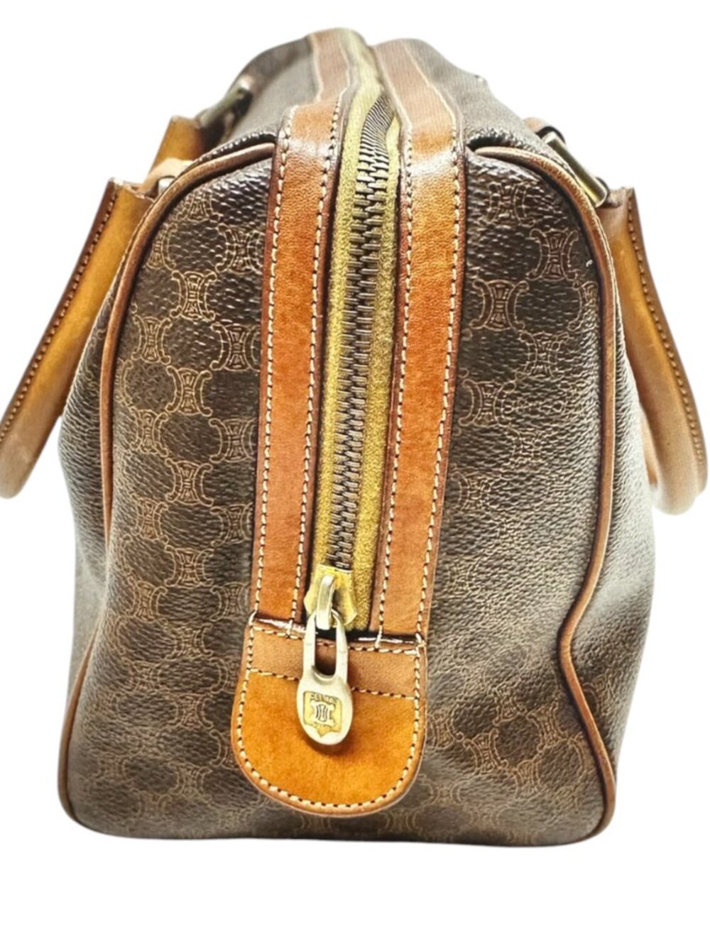 CELINE Macadam Boston Bag Hand Purse Leather PVC Brown - Picture 3 of 8